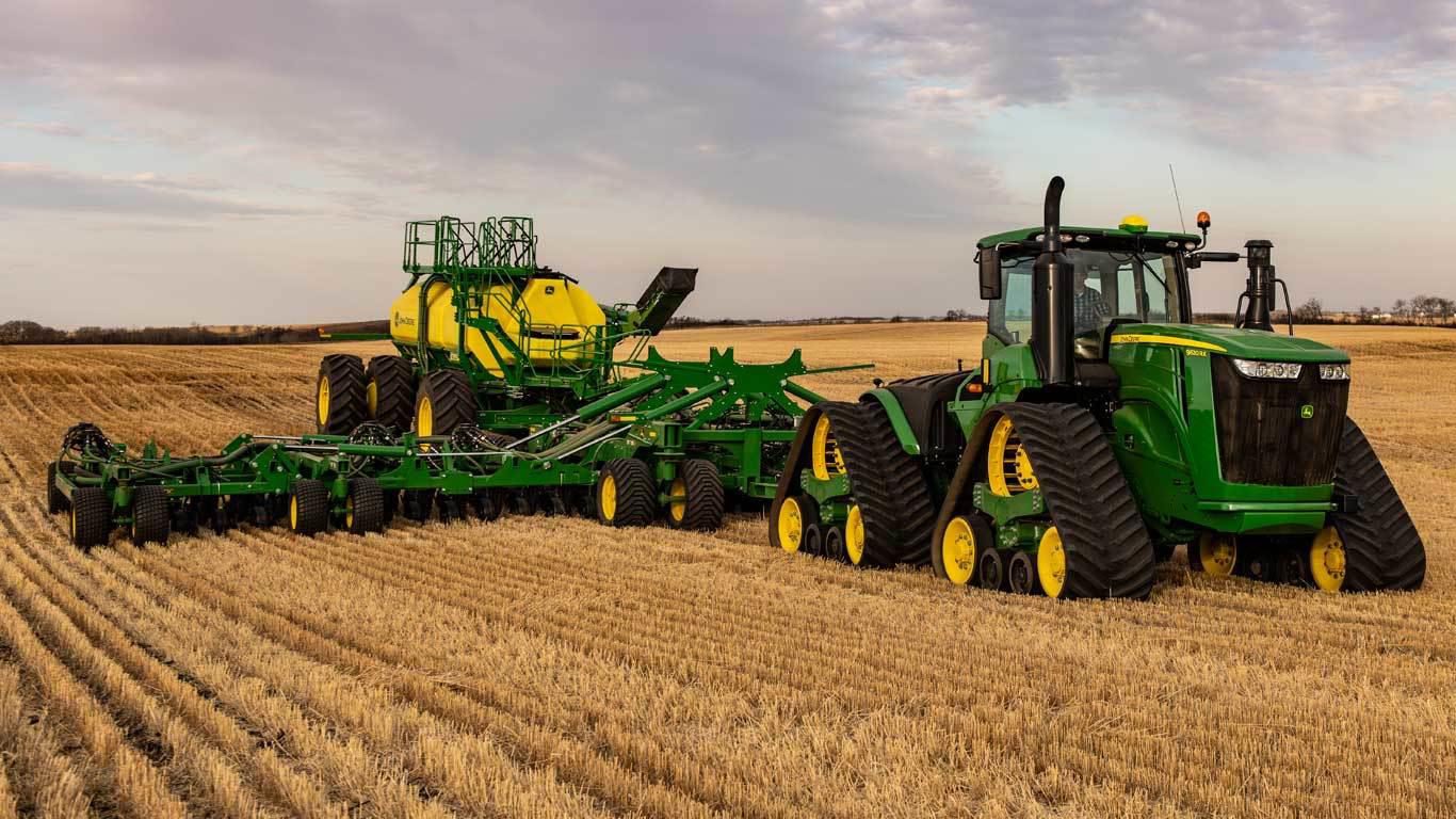 Air seeder rig applying granule in a broadacre paddock